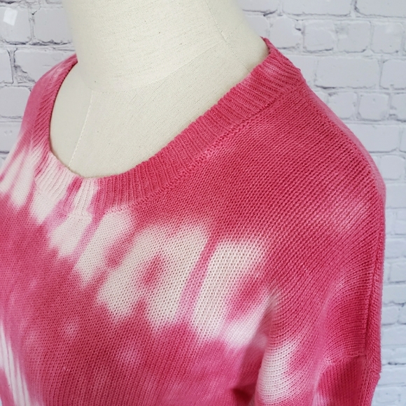 DKNY JEANS Long Sleeve Pink & White Tie-Dye Knit Sweater--M - Picture 3 of 11